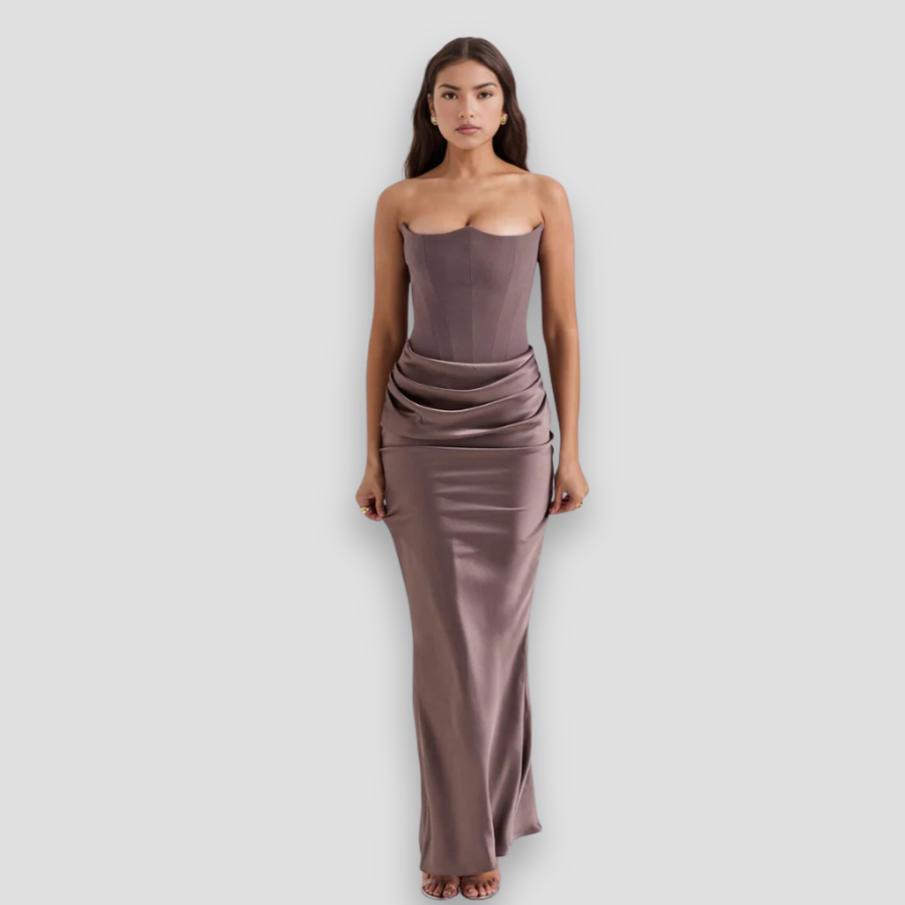 Badhie | Women’s Maxi Dress Satin Corset Drape Gown