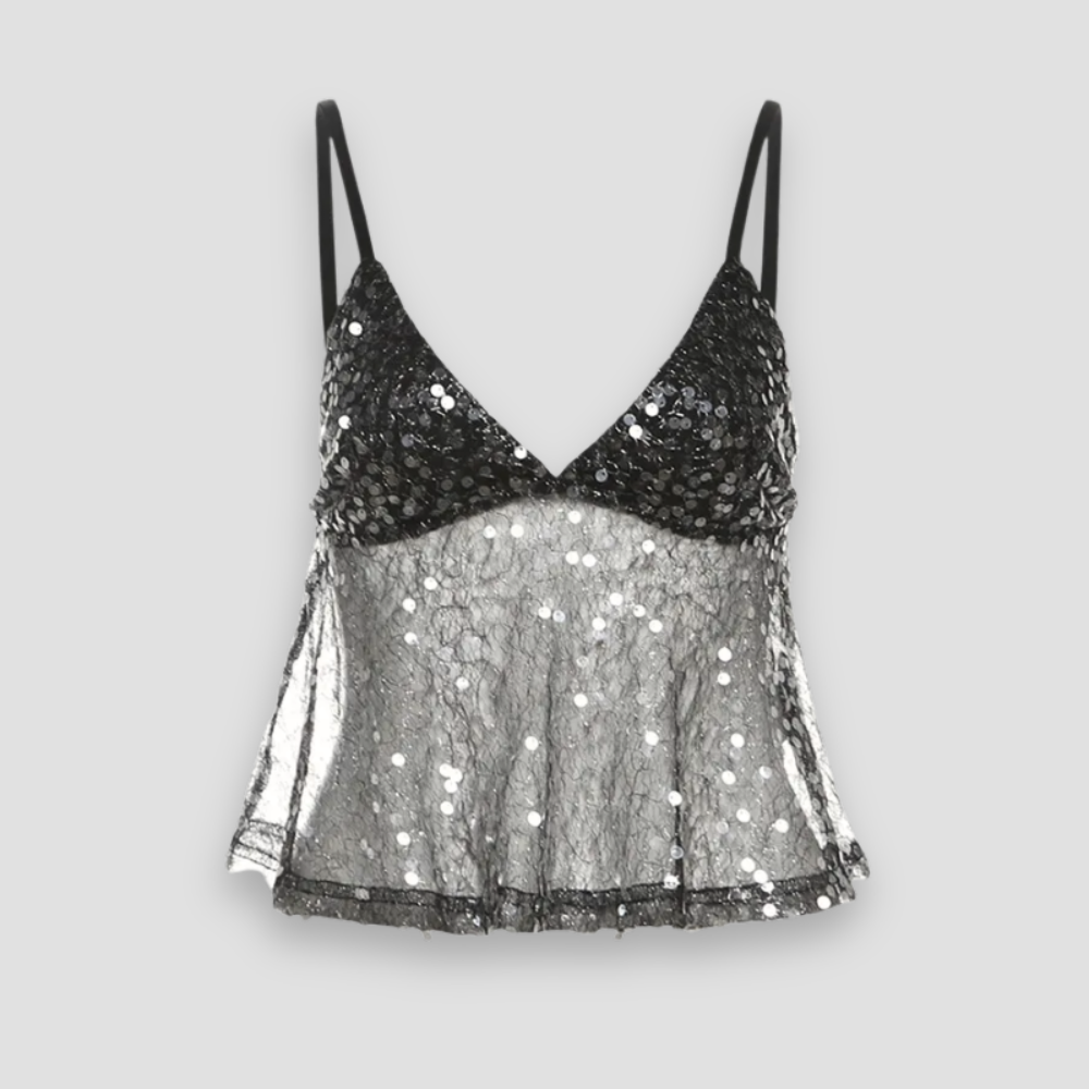 Badhie | Women's Sequin Sheer Glitter Flare Cami Top