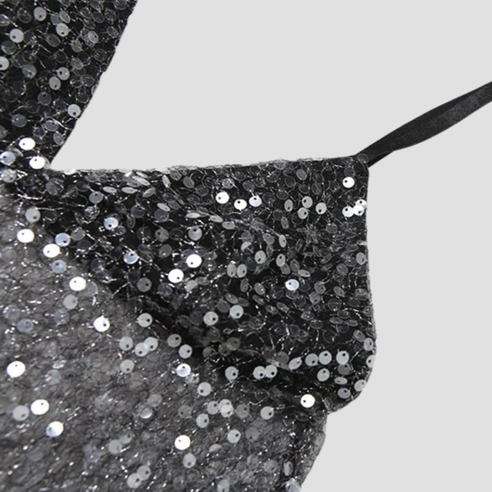 Badhie | Women's Sequin Sheer Glitter Flare Cami Top