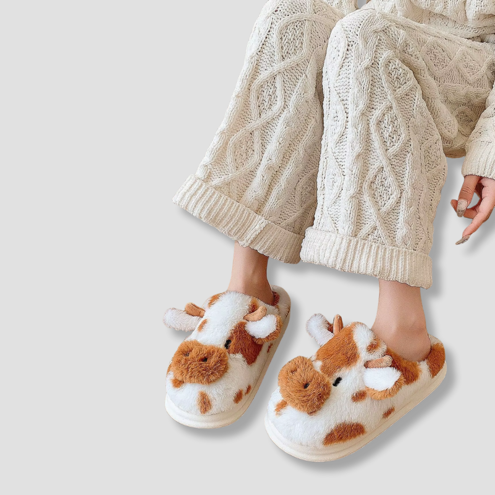 Badhie | Women's Cozy Cow Plush Indoor Slippers