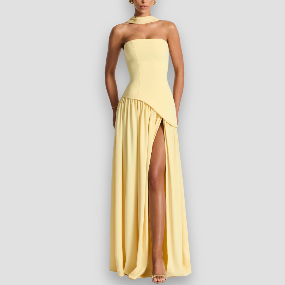 Badhie | Women’s Party Strapless Asymmetric Night Maxi Gown