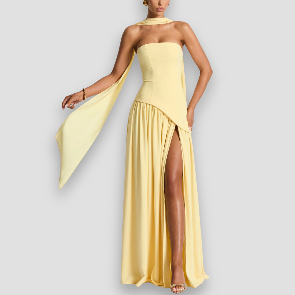 Badhie | Women’s Party Strapless Asymmetric Night Maxi Gown