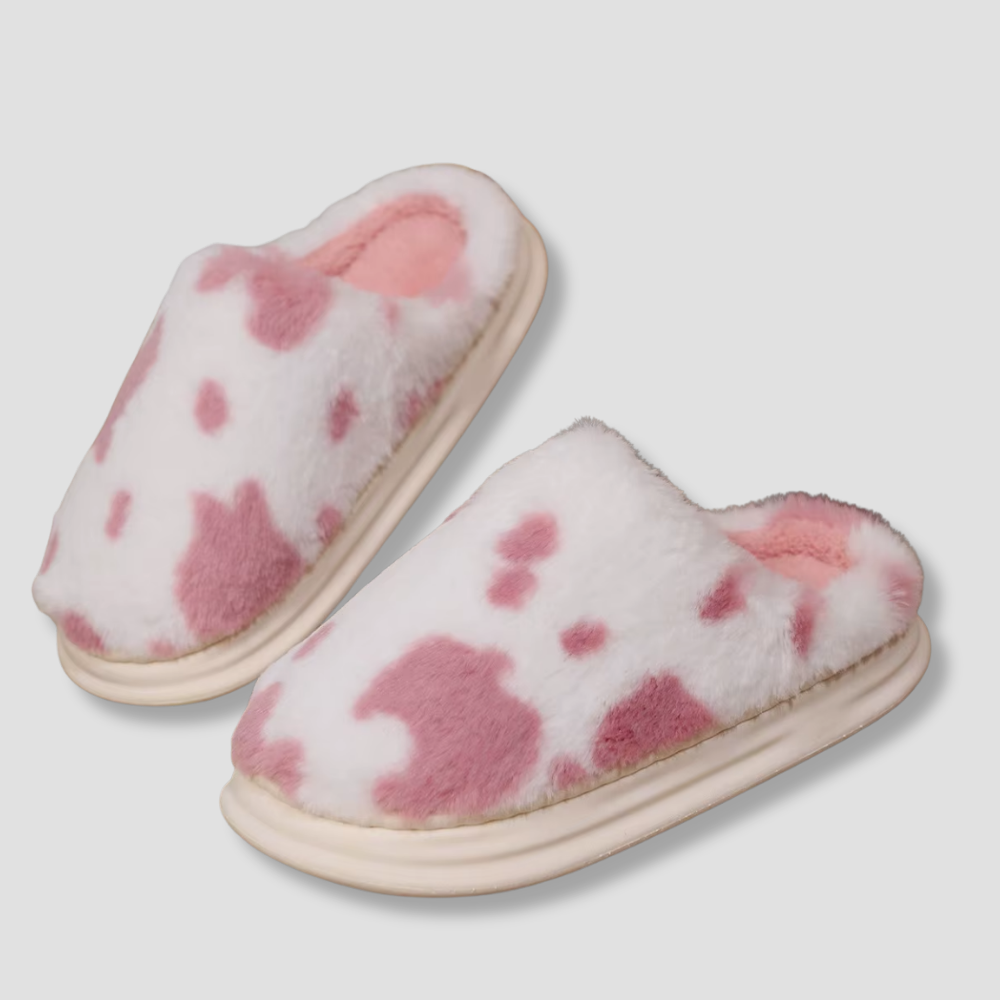 Badhie | Women’s Plush Cow-Print House Slippers