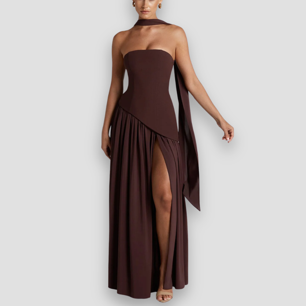 Badhie | Women’s Party Strapless Asymmetric Night Maxi Gown