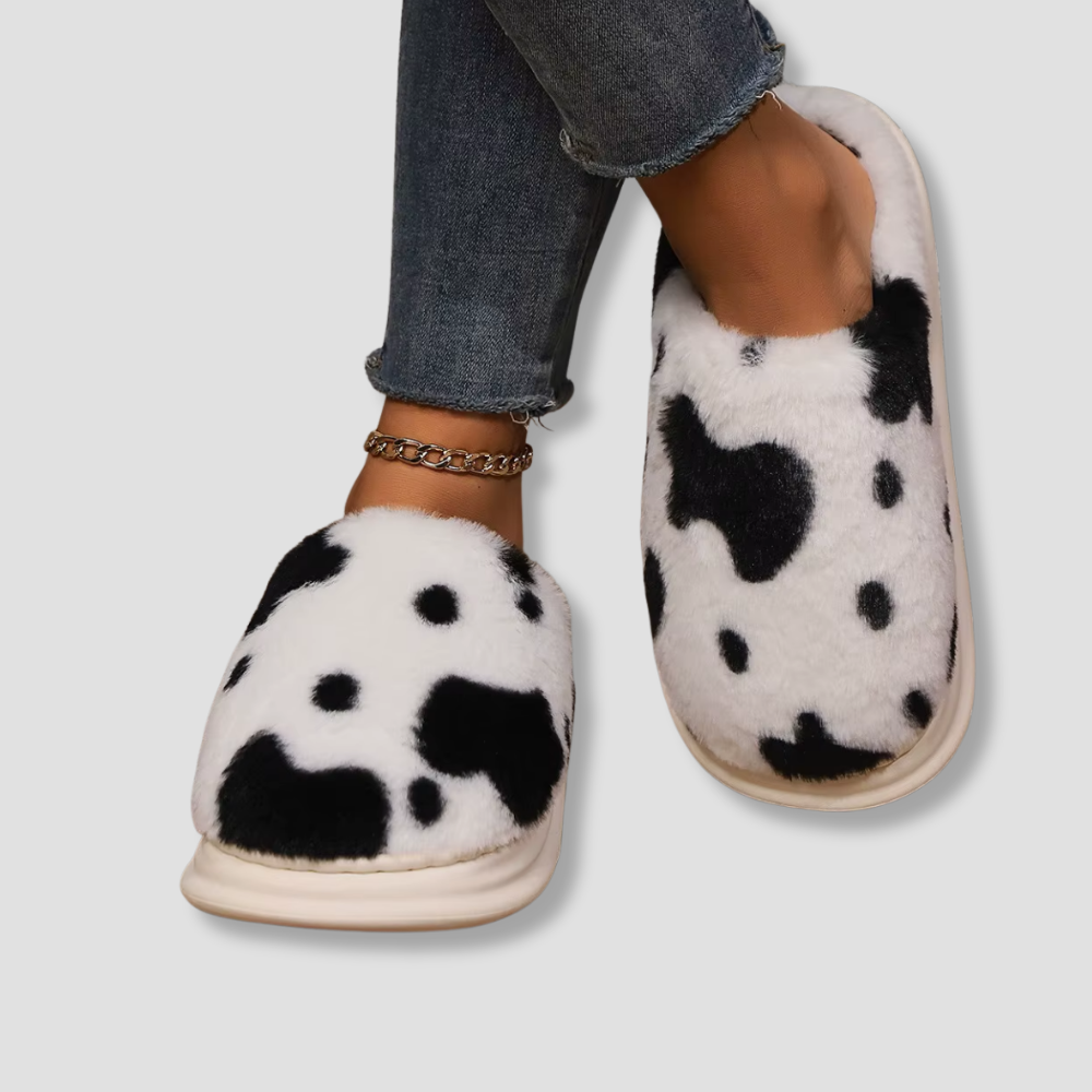 Badhie | Women’s Plush Cow-Print House Slippers