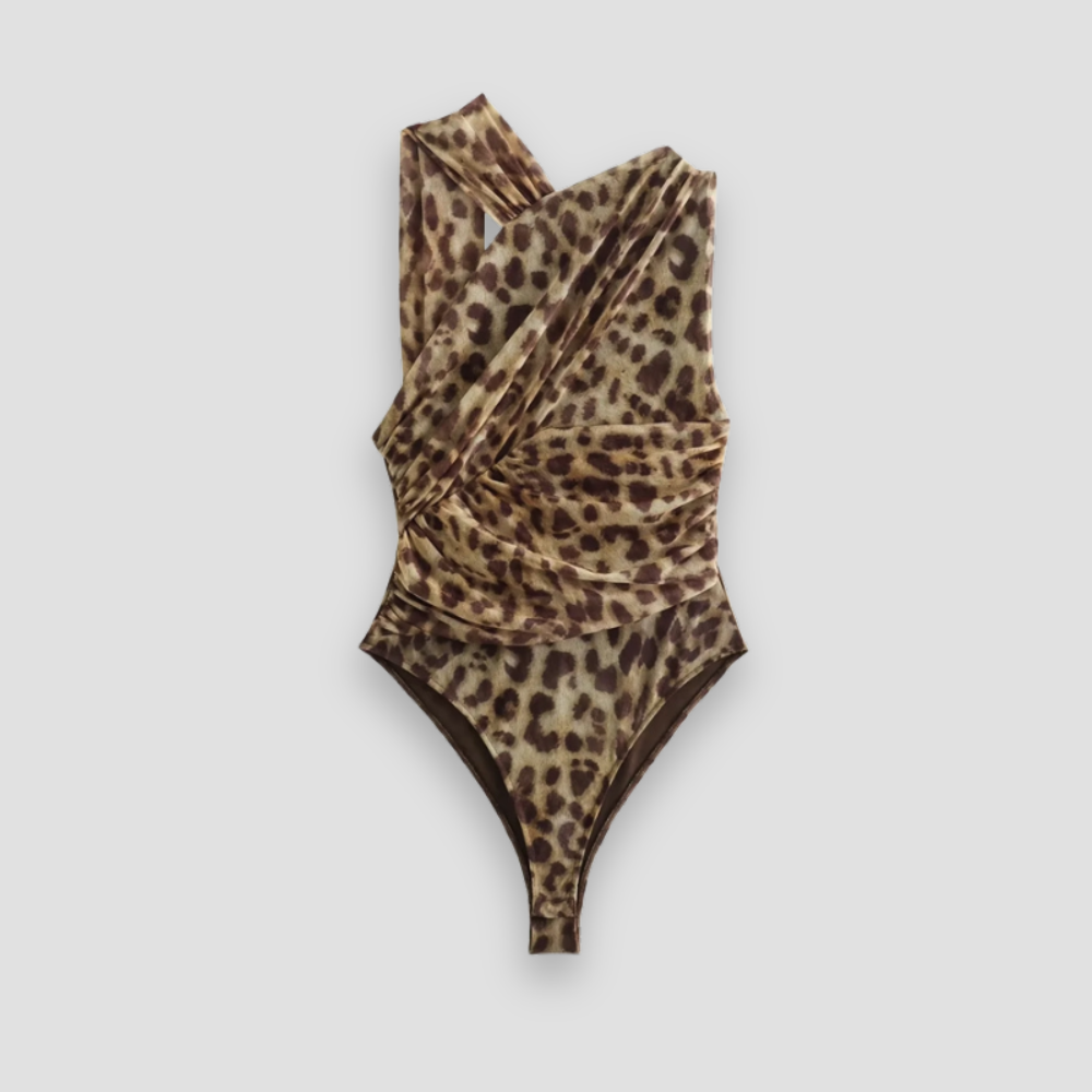 Badhie | Women’s Leopard Mesh One-Shoulder Bodysuit