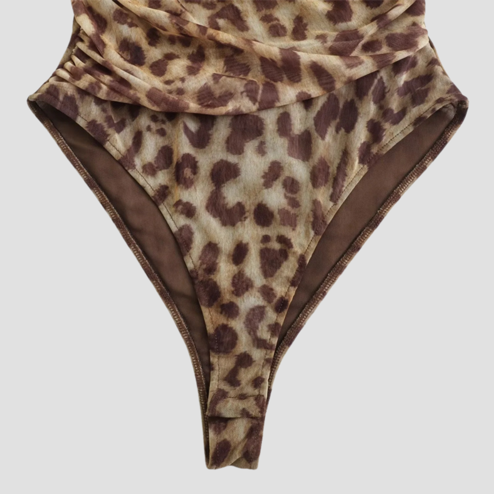 Badhie | Women’s Leopard Mesh One-Shoulder Bodysuit