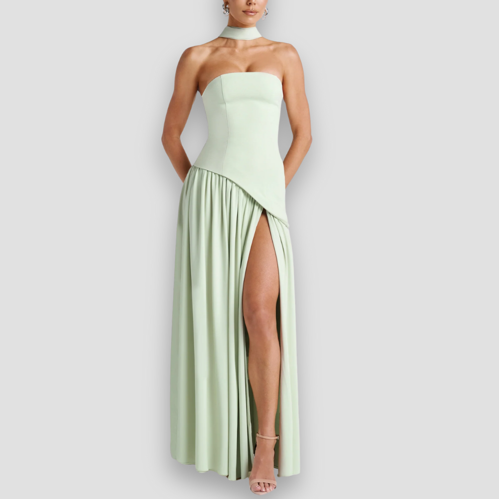 Badhie | Women’s Party Strapless Asymmetric Night Maxi Gown