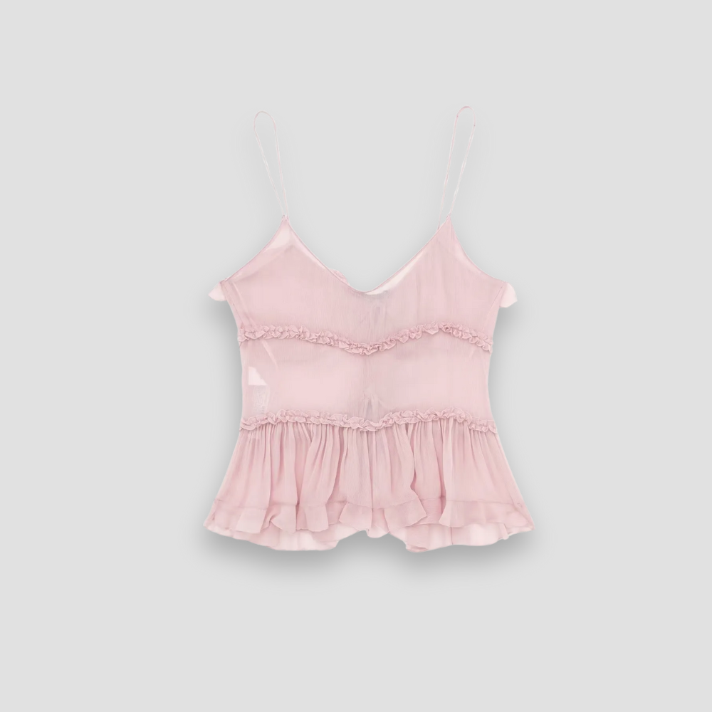 Badhie | Women’s Sheer Ruffle Peplum Lace-Up Cami