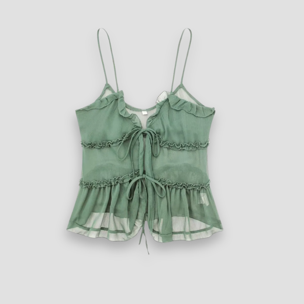 Badhie | Women’s Sheer Ruffle Peplum Lace-Up Cami