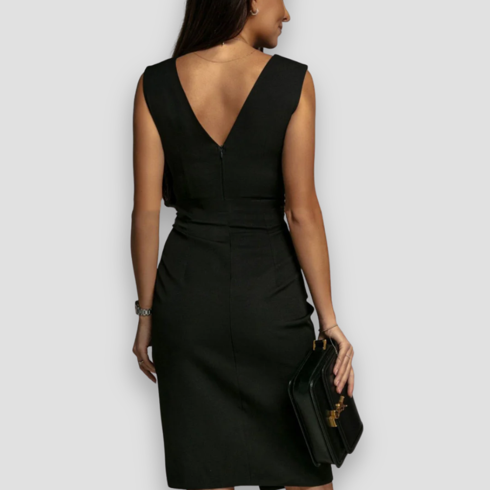 Badhie | Women’s Party Pleated V-Neck Midi Slit  Dress