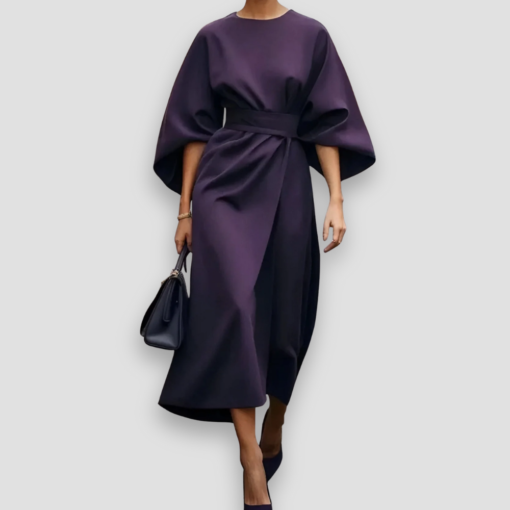 Badhie | Women’s Elegant Draped Kimono Sleeve Midi Dress