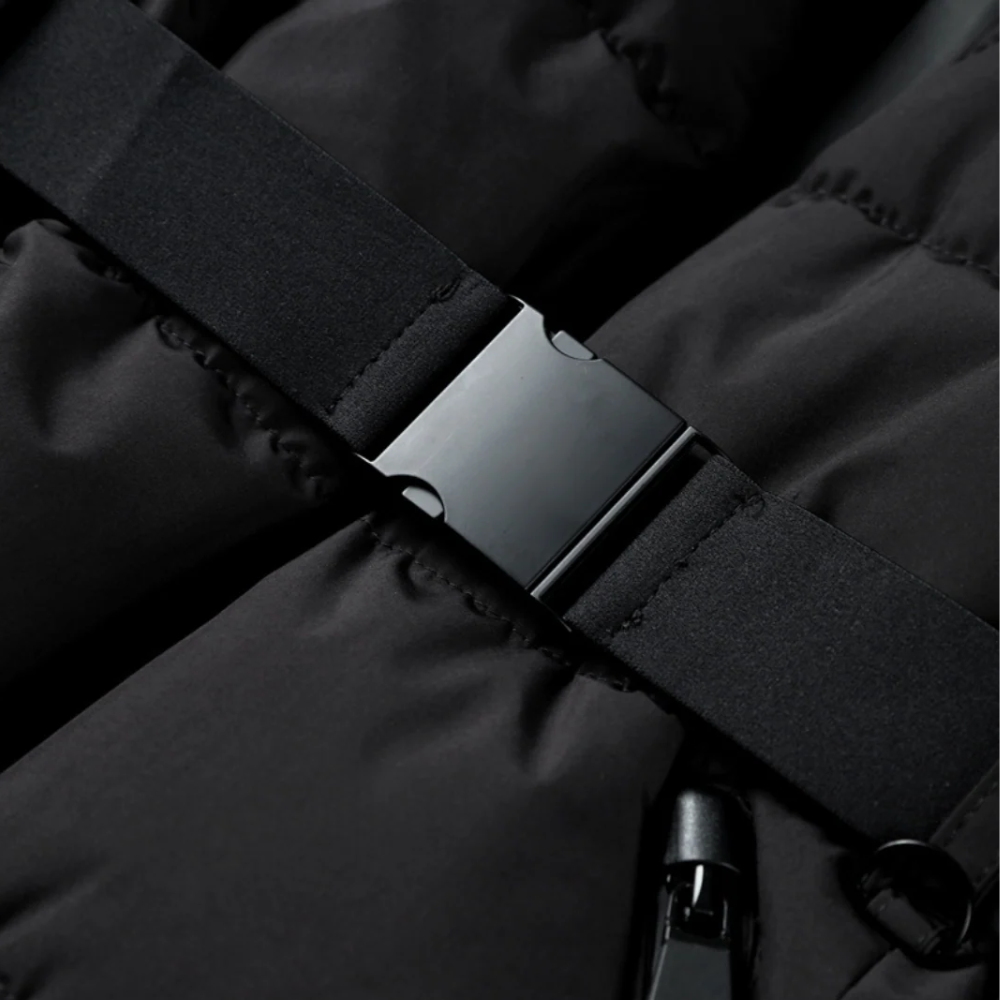 Badhie | Women’s Black Winter Puffer Jacket with Belted Waist and High Collar