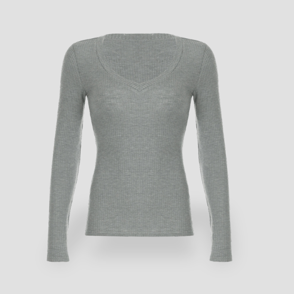 Badhie | Women's Ribbed Deep V-Neck Long Sleeve Top