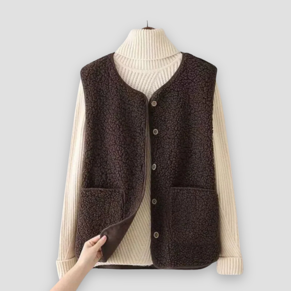 Badhie | Women’s Winter Sherpa Cozy Fleece Button Vest Casual Sleeveless Jacket