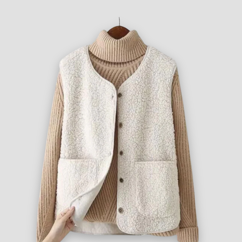 Badhie | Women’s Winter Sherpa Cozy Fleece Button Vest Casual Sleeveless Jacket