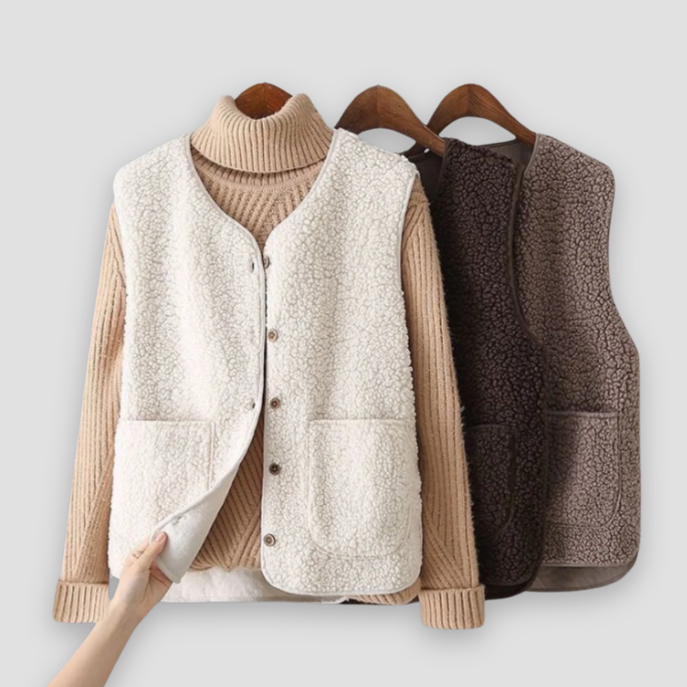 Badhie | Women’s Winter Sherpa Cozy Fleece Button Vest Casual Sleeveless Jacket