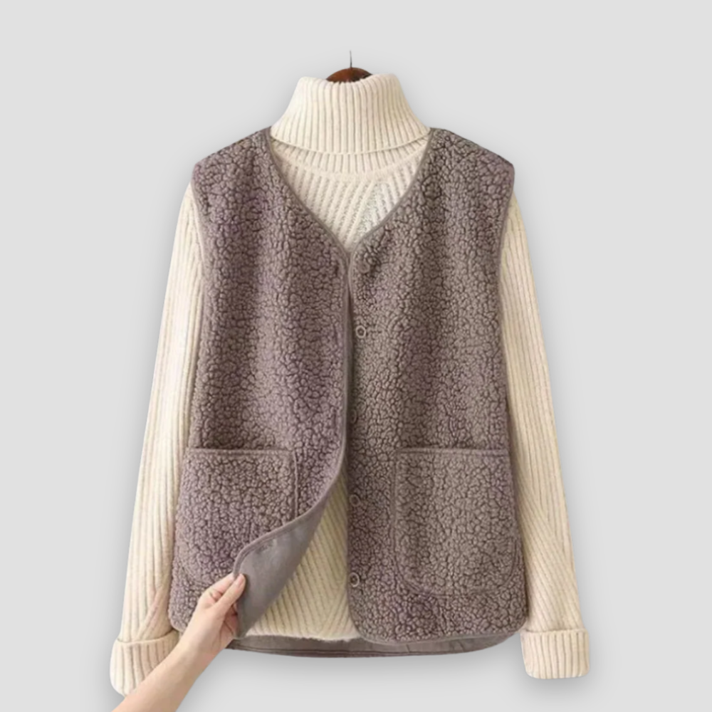 Badhie | Women’s Winter Sherpa Cozy Fleece Button Vest Casual Sleeveless Jacket