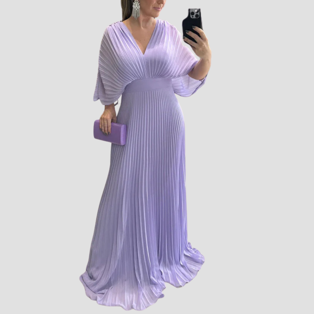 Badhie | Women’s Pleated V-Neck Elegant Evening Maxi Dress