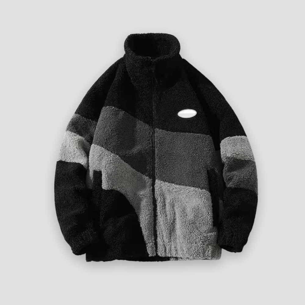 Badhie | Women’s Winter Jacket Colorblock Plush Zip-Up Coat