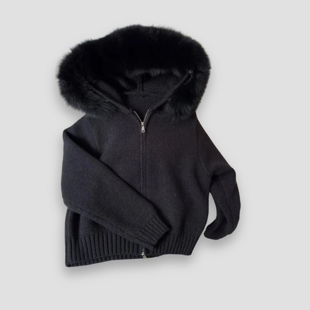 Badhie | Women’s Knit Zip-Up Hoodie with Faux Fur Trim
