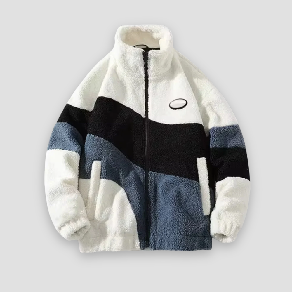 Badhie | Women’s Winter Jacket Colorblock Plush Zip-Up Coat