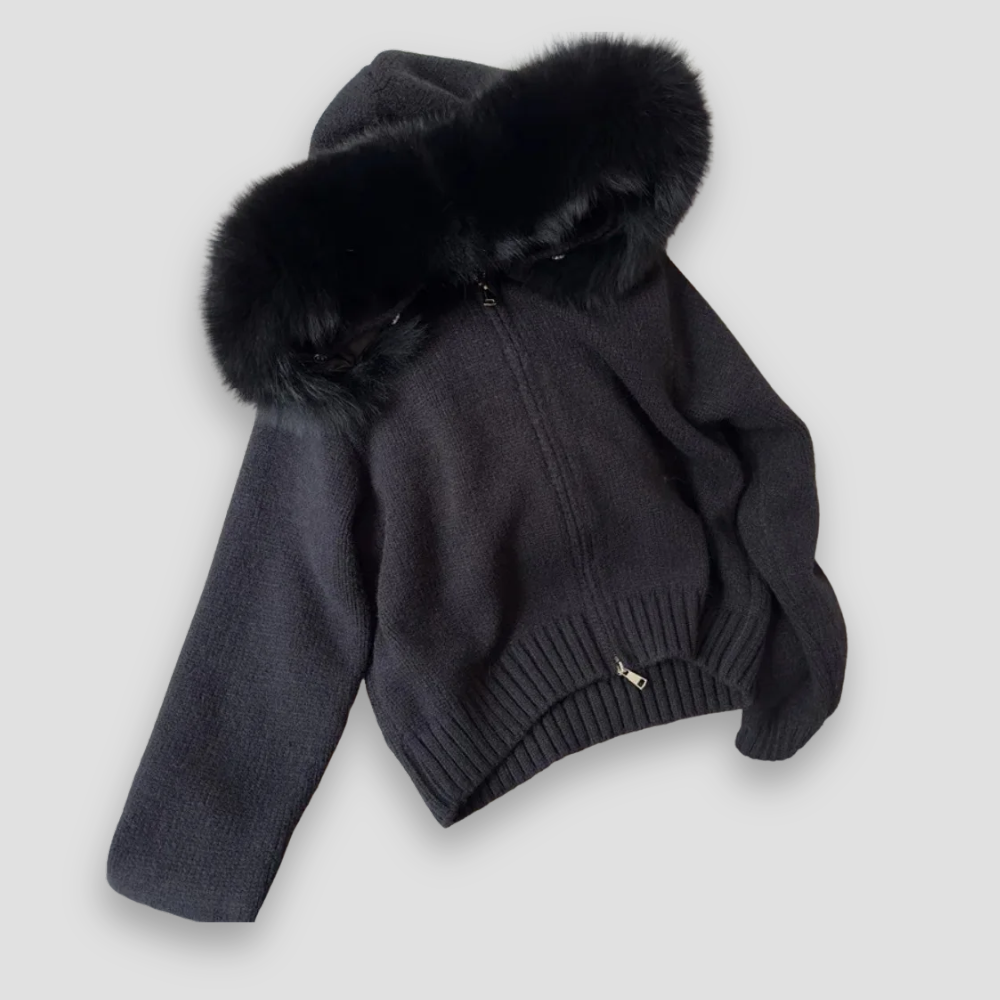 Badhie | Women’s Knit Zip-Up Hoodie with Faux Fur Trim