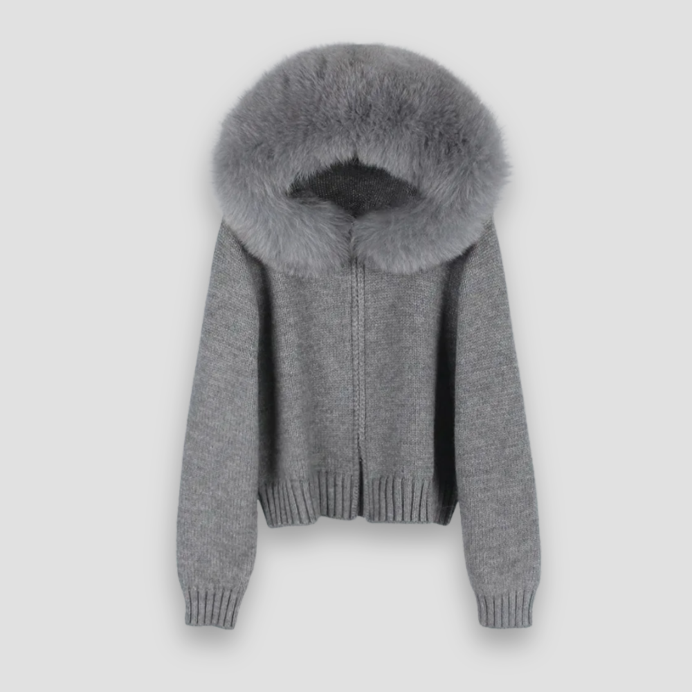 Badhie | Women’s Luxe Fur-Trim Hooded Knit Cardigan