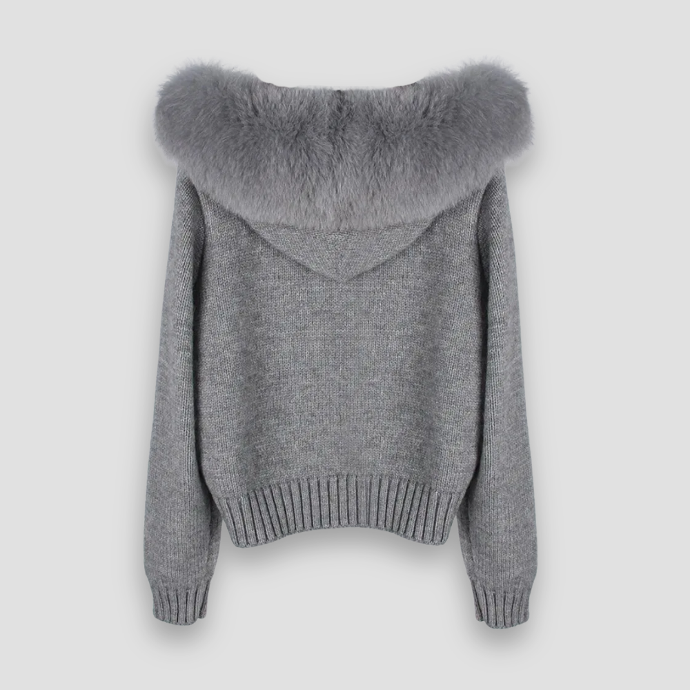 Badhie | Women’s Luxe Fur-Trim Hooded Knit Cardigan