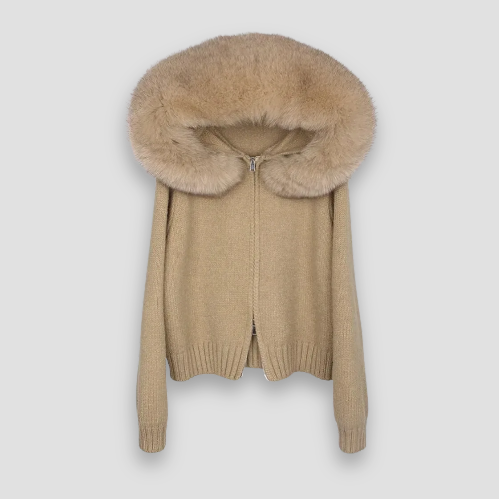 Badhie | Women’s Luxe Fur-Trim Hooded Knit Cardigan