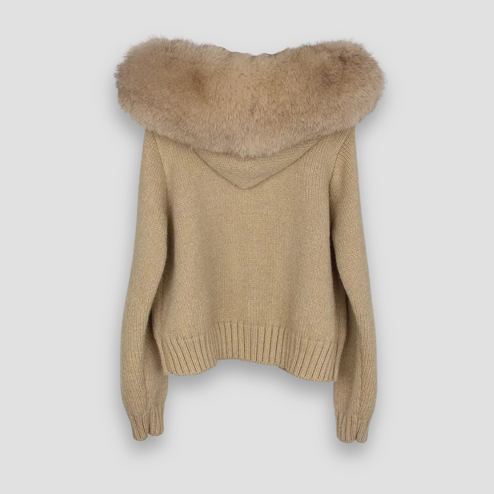 Badhie | Women’s Luxe Fur-Trim Hooded Knit Cardigan