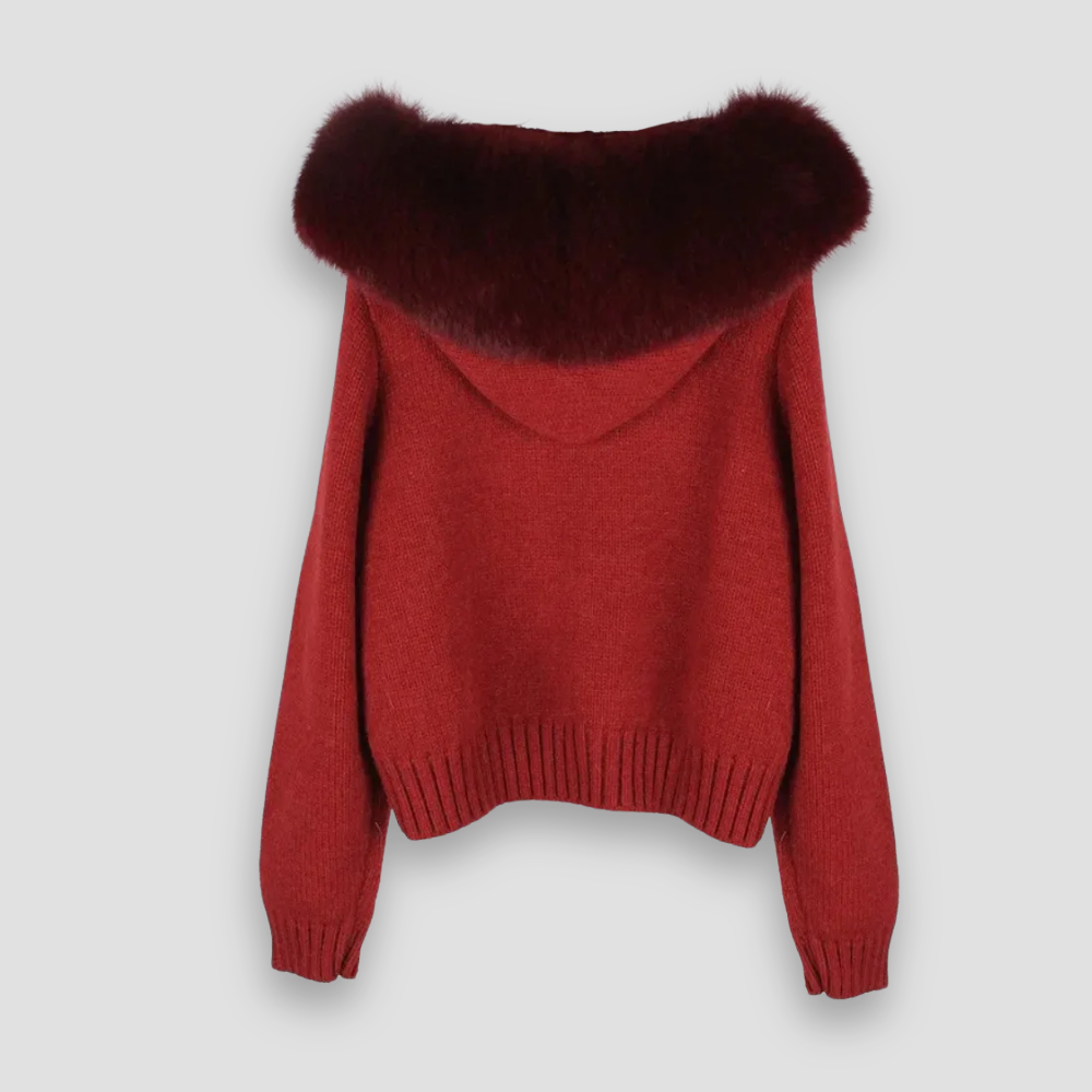 Badhie | Women’s Luxe Fur-Trim Hooded Knit Cardigan
