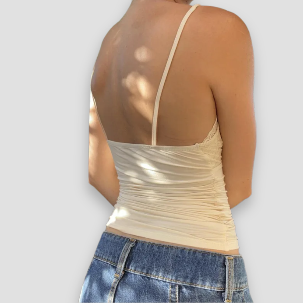 Badhie | Women's Lace Trim Ruched Cami Tank Top