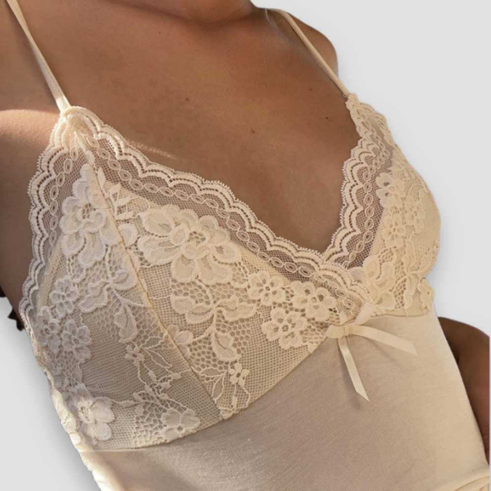 Badhie | Women's Lace Trim Ruched Cami Tank Top