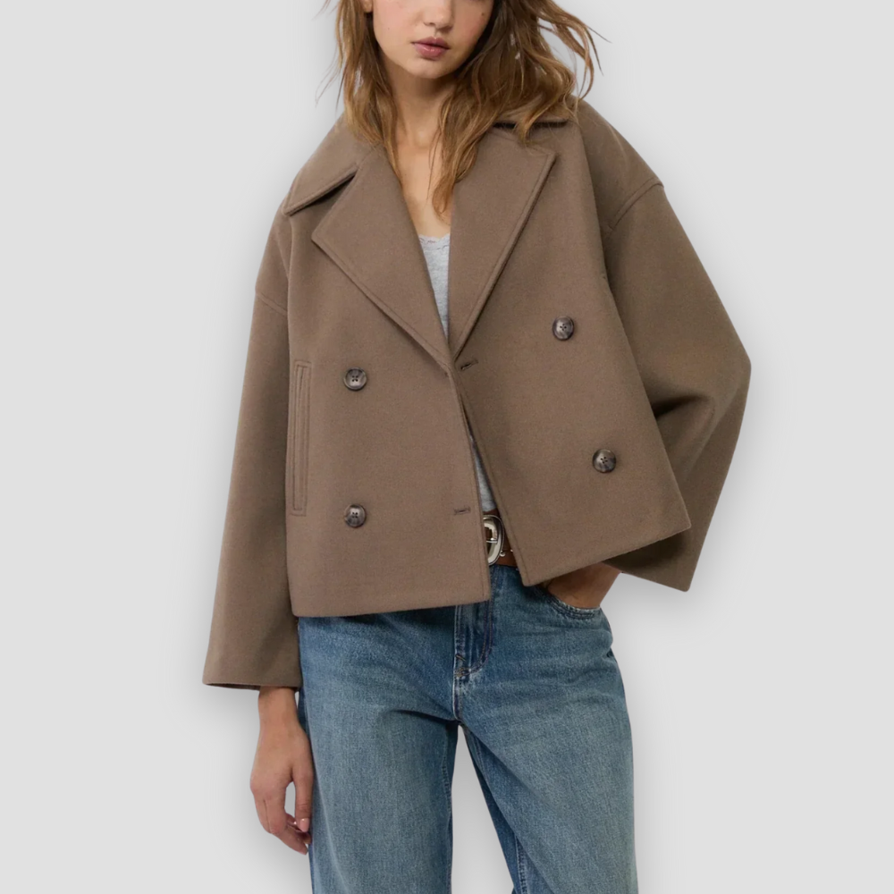Badhie | Women’s Winter Jacket Cropped Double-Breasted Wool Coat