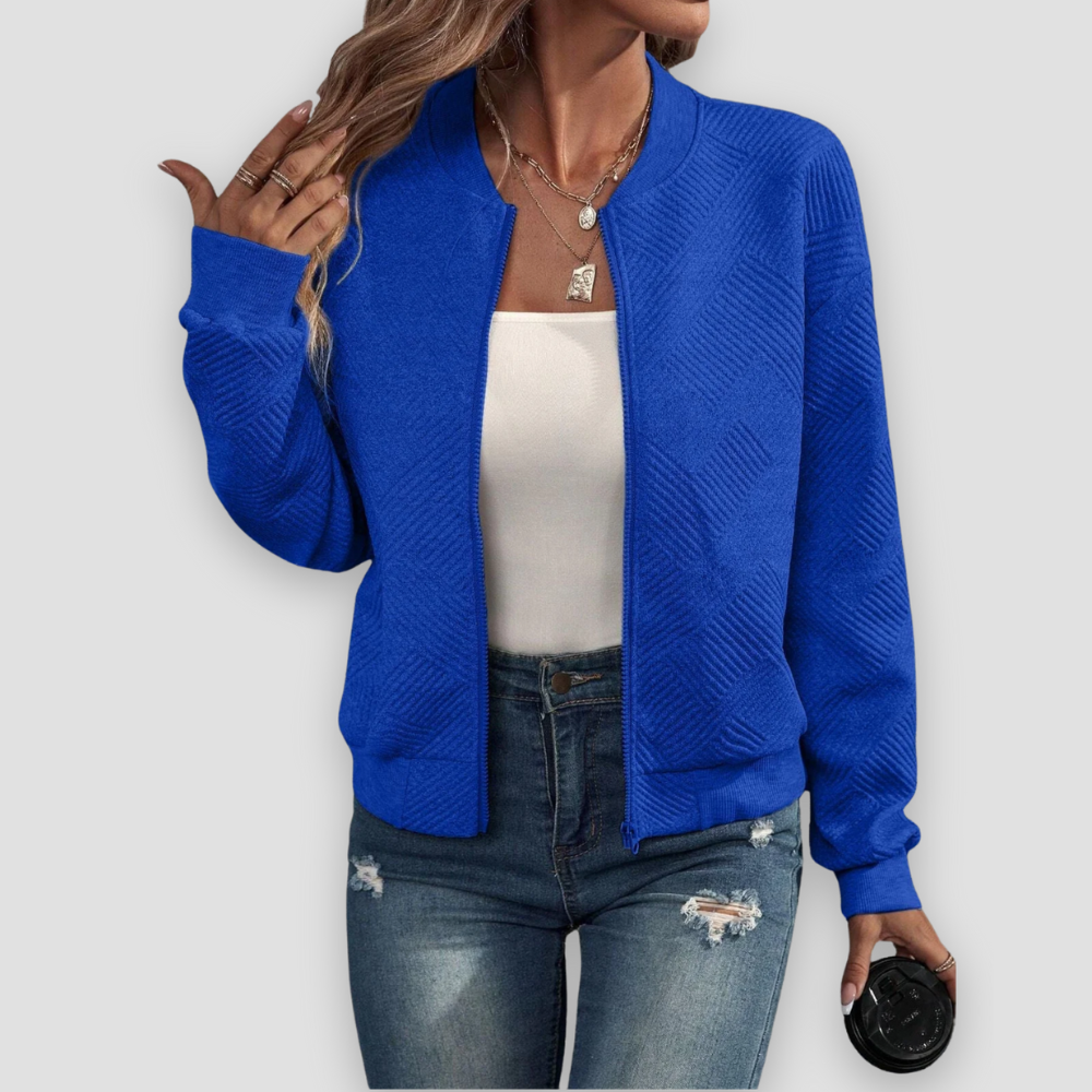 Badhie | Women’s Zip-Up Textured Cardigan with Ribbed Hem and Long Sleeves