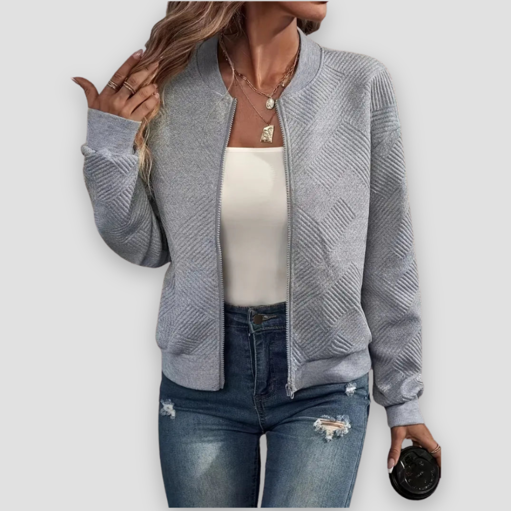 Badhie | Women’s Zip-Up Textured Cardigan with Ribbed Hem and Long Sleeves