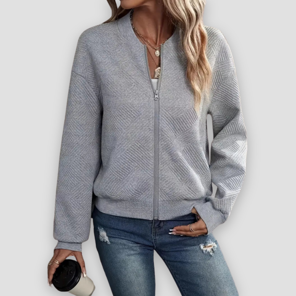 Badhie | Women’s Zip-Up Textured Cardigan with Ribbed Hem and Long Sleeves