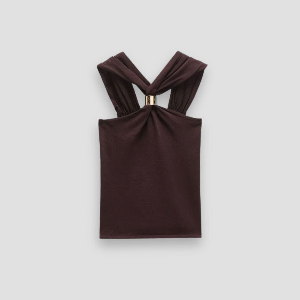 Badhie | Women’s Mocha Buckle-Twist Back Tank Top