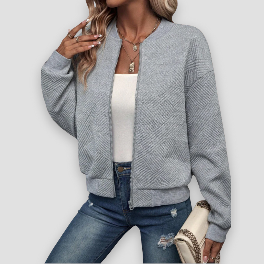 Badhie | Women’s Zip-Up Textured Cardigan with Ribbed Hem and Long Sleeves