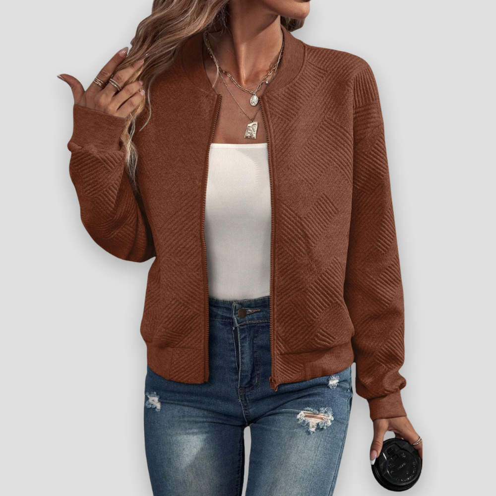 Badhie | Women’s Zip-Up Textured Cardigan with Ribbed Hem and Long Sleeves