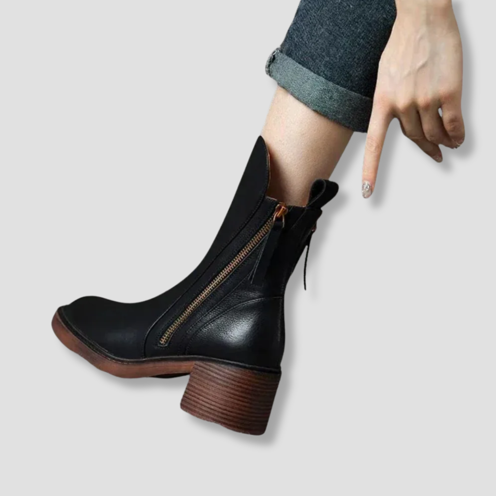 Badhie | Women’s Classic Zip Leather Ankle Boots