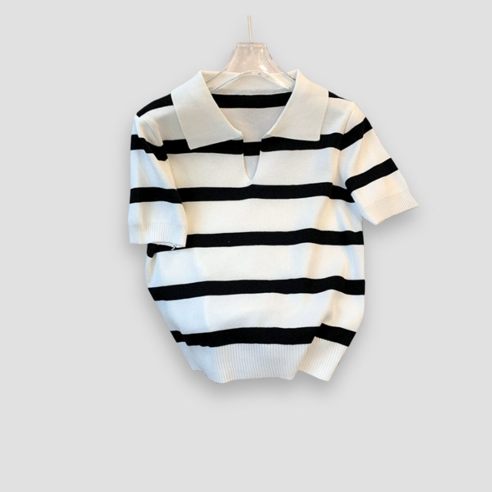 Badhie | Women’s Classic Striped Knit Polo Tee Sweater