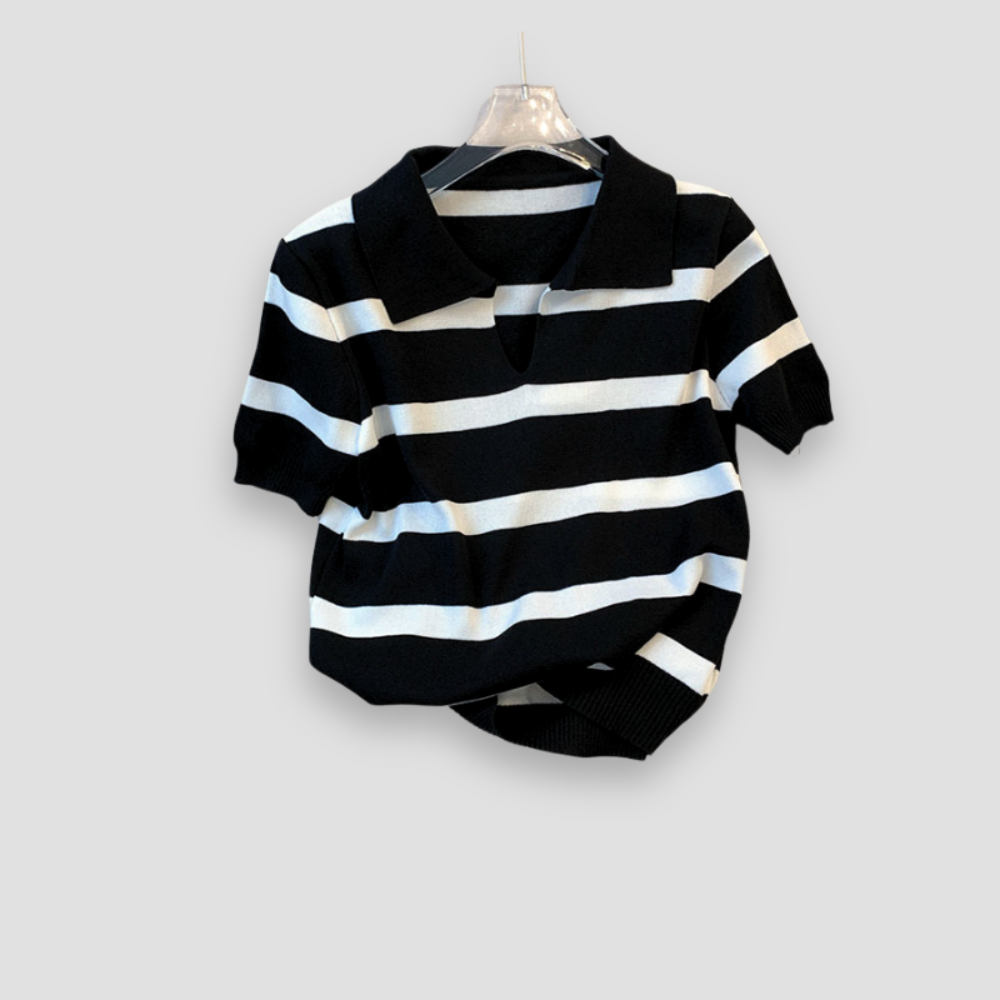 Badhie | Women’s Classic Striped Knit Polo Tee Sweater