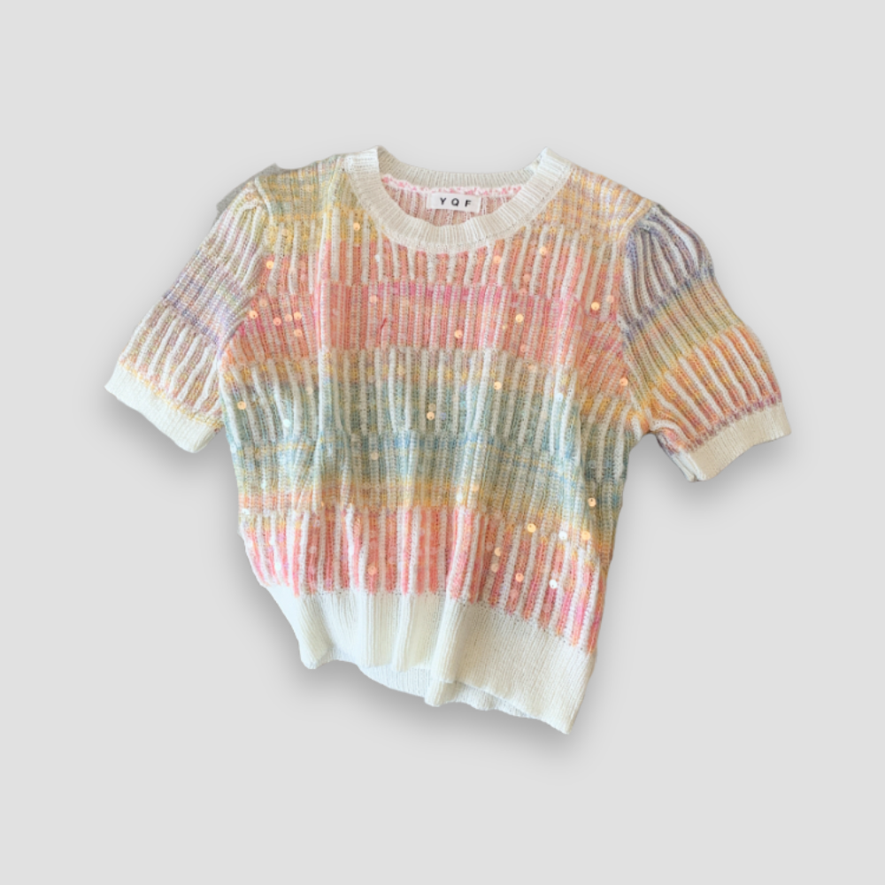 Badhie | Women’s Pastel Crochet Sequin Sparkle Soft Knit Top