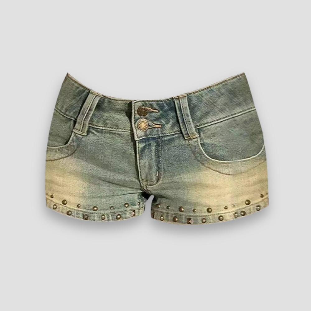 Badhie | Women’s Vintage Studded Denim Mini Shorts