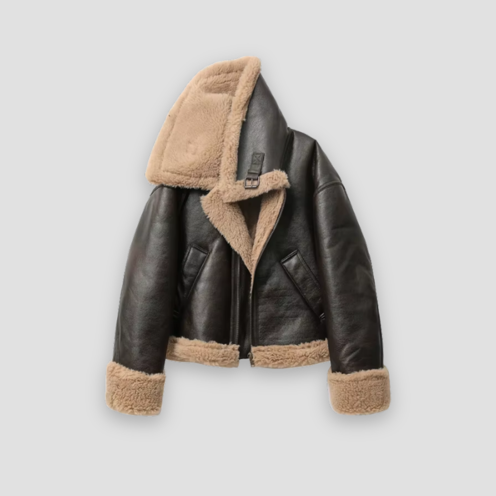 Badhie | Women’s Winter Coat Faux Shearling-Lined Aviator Jacket
