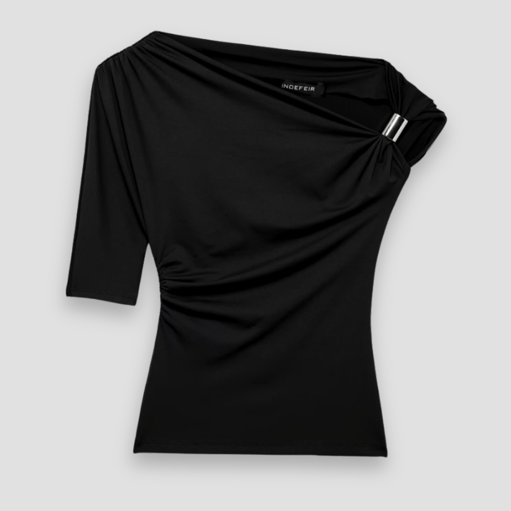 Badhie | Women’s One-Shoulder Drape Top with Metallic Ring Detail