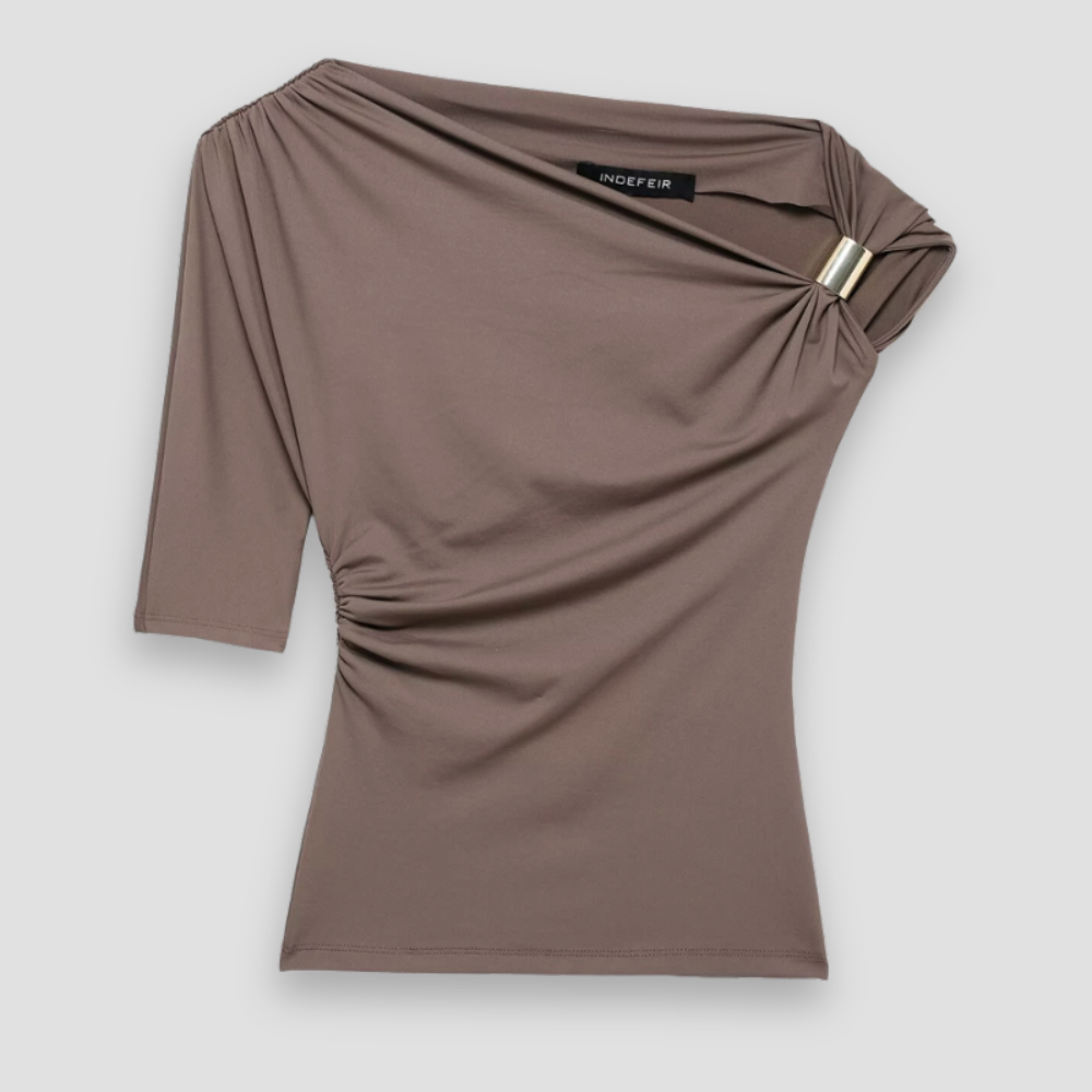 Badhie | Women’s One-Shoulder Drape Top with Metallic Ring Detail