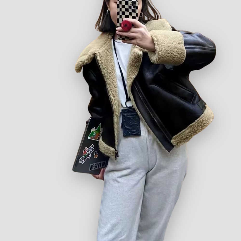 Badhie | Women’s Winter Coat Faux Shearling-Lined Aviator Jacket